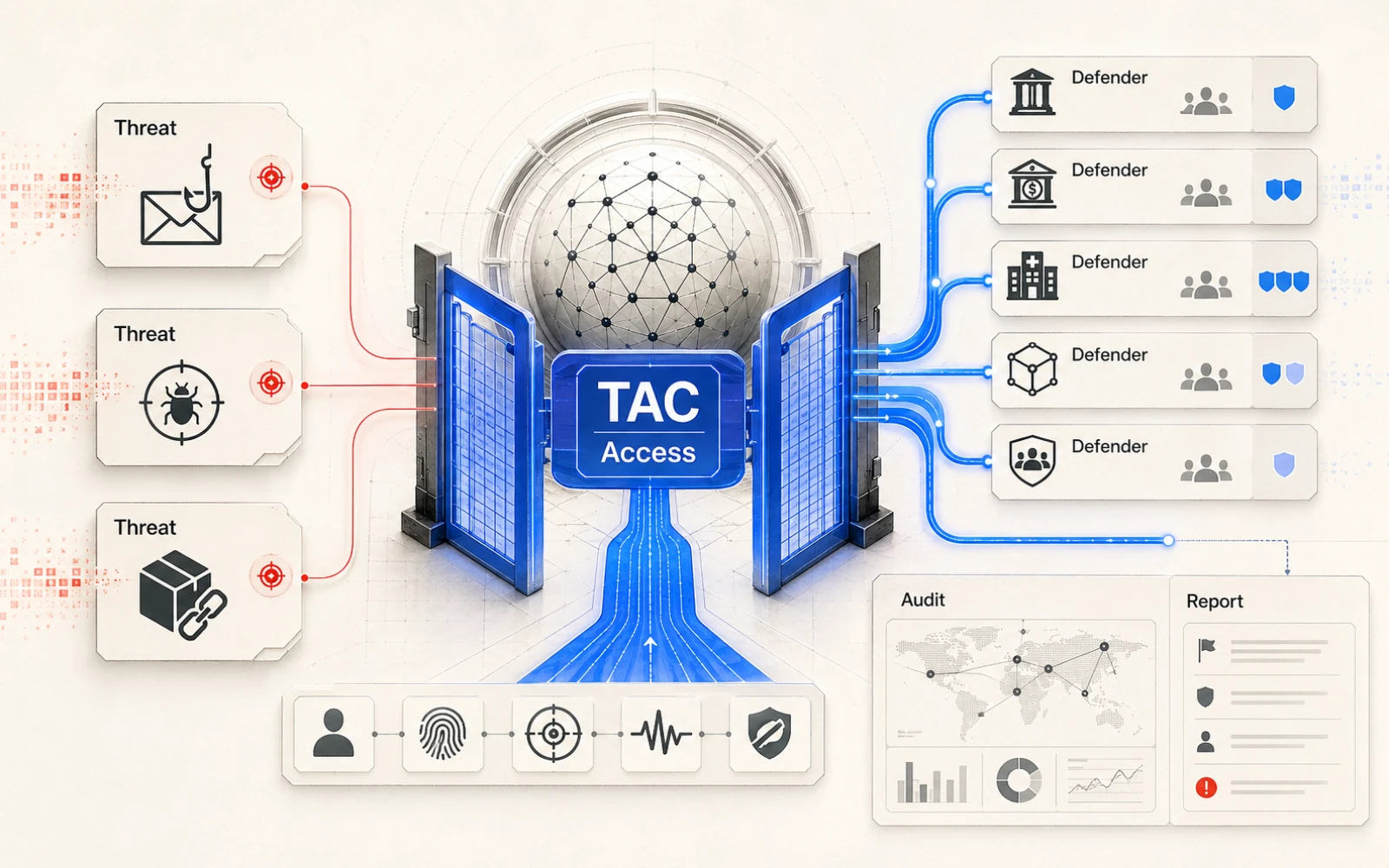 前沿 AI 模型被放在 Trusted Access gate 後，防守者、威脅卡片與稽核面板呈現分層資安 access 機制
